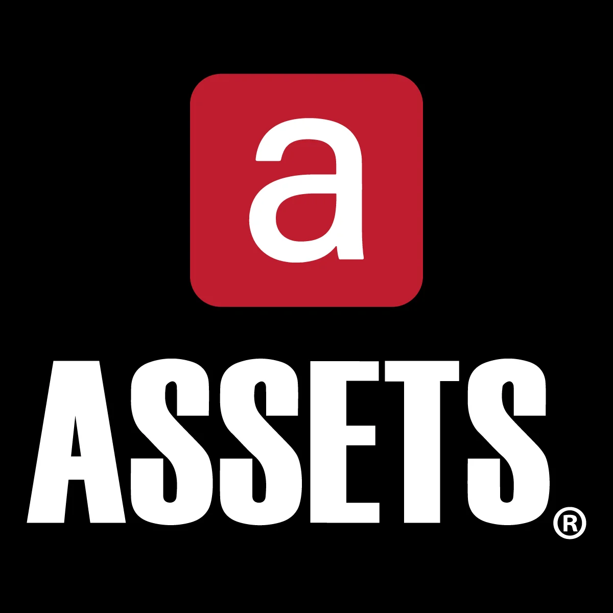 Logo de la marca registrada Assets Jeans compuesto por un fondo negro, la letra "a" minúscula sobre un cuadro rojo y en su parte inferior la palabra "ASSETS" en letras mayúsculas.